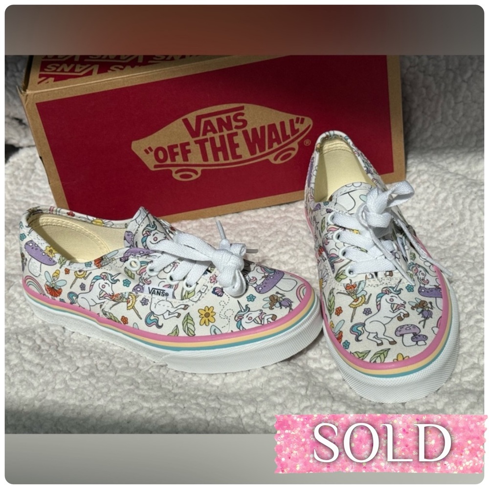 Vintage Authentic Vans Fairy Tale Kids White Unicorn Floral Sneakers